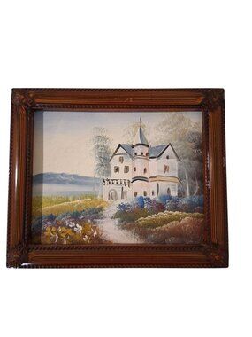 Framed Landscape Painting Of Castle And Garden Scene Gallery Wall